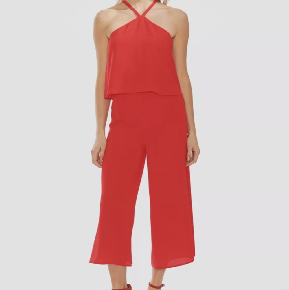Vince Camuto Halter Wide Leg Lose Jumpsuit, 8, Red